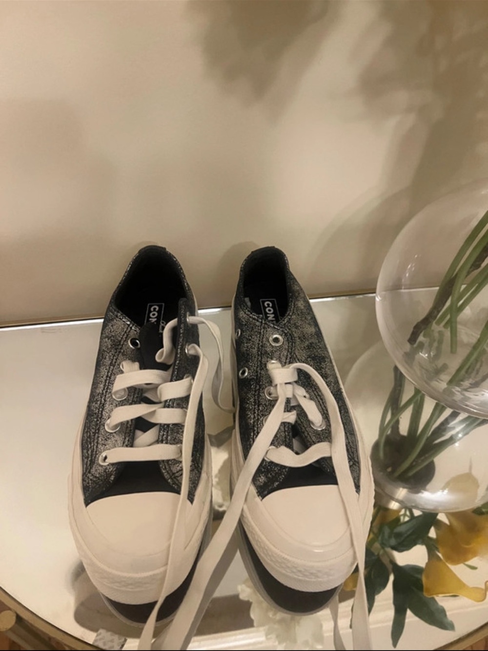 Converse Women’s Black and White Low-Top Platform Sneakers